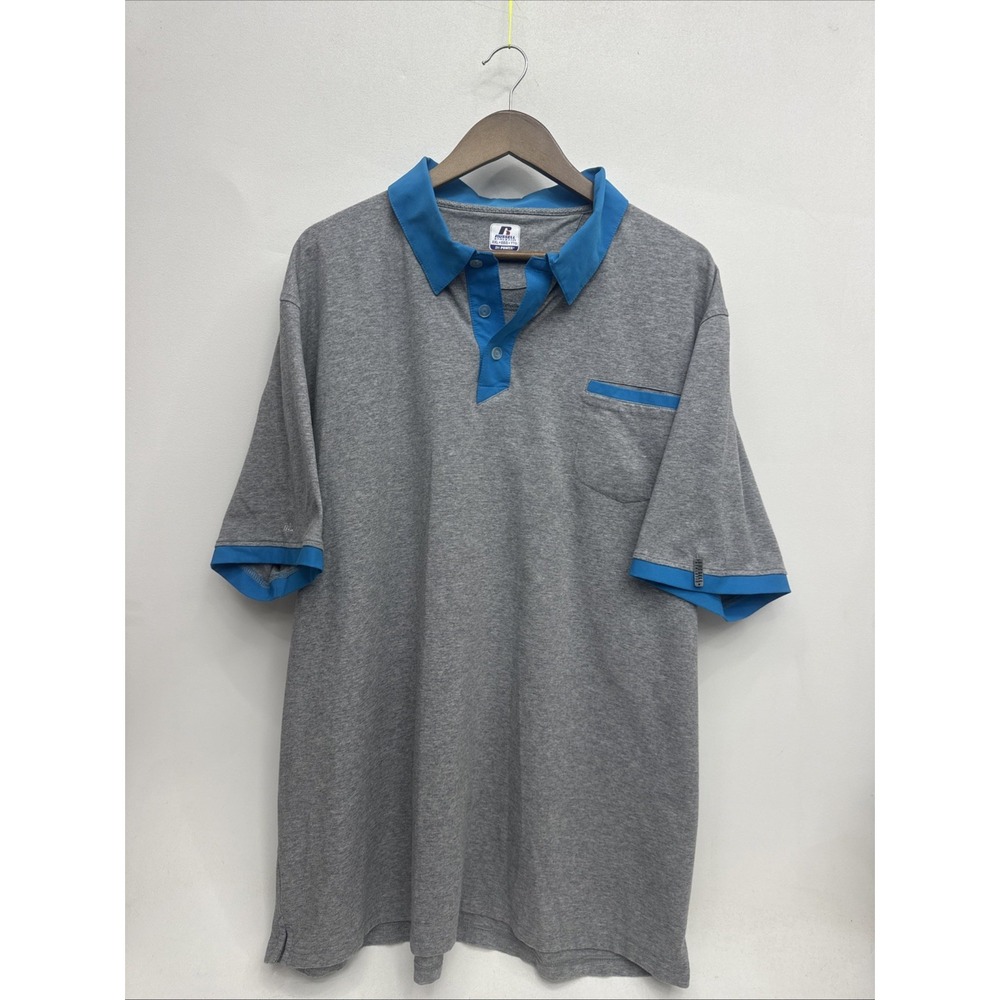 Russell Athletic Men's Sz XL Dri-power Gray Cotton Blend Short Sleeve Polo Shirt